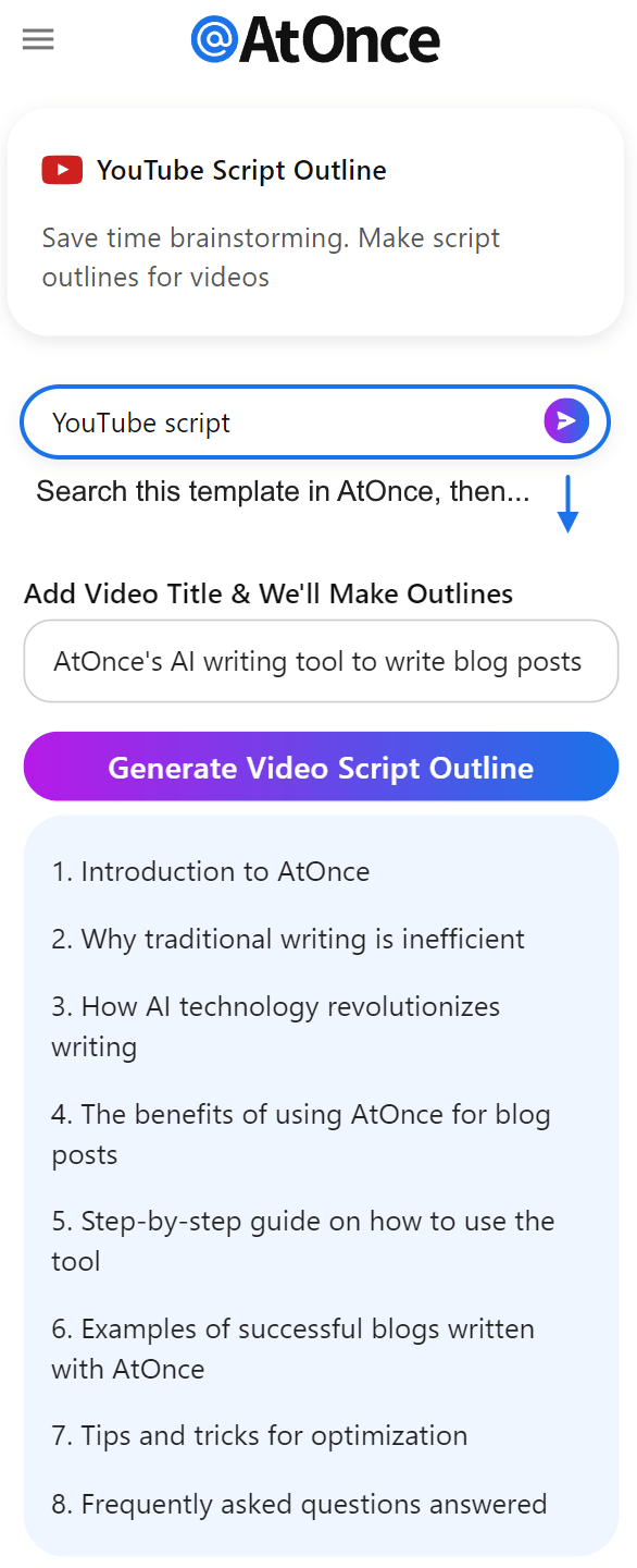 AtOnce AI video script generator